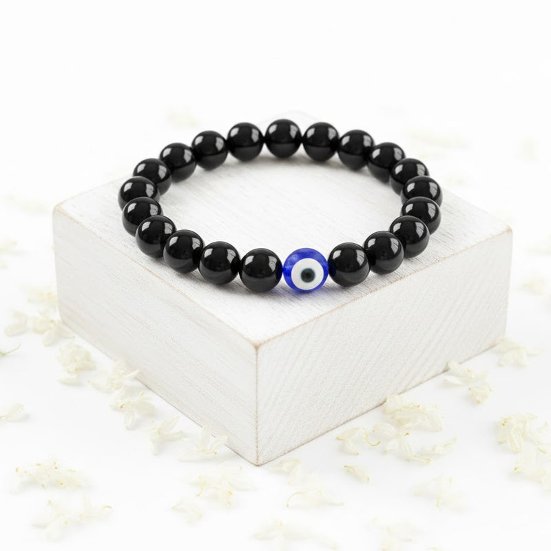 Black Tourmaline with Evil Eye Bracelet – Protection from Negativity & Nazar - Rudhvi