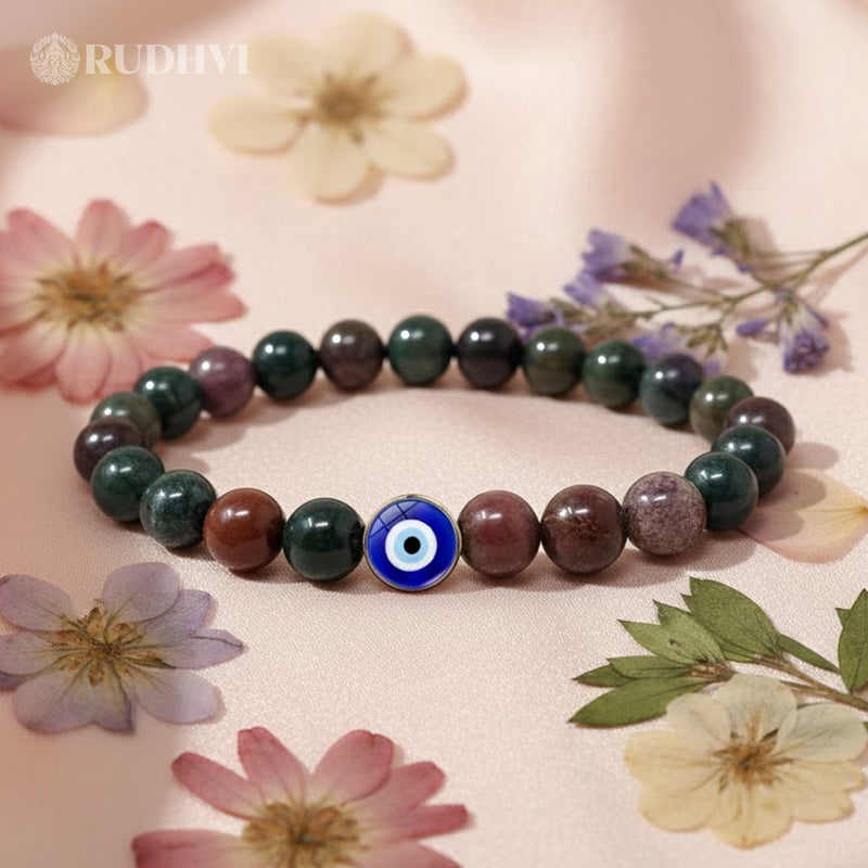 Bloodstone evil eye bracelet lifestyle photo