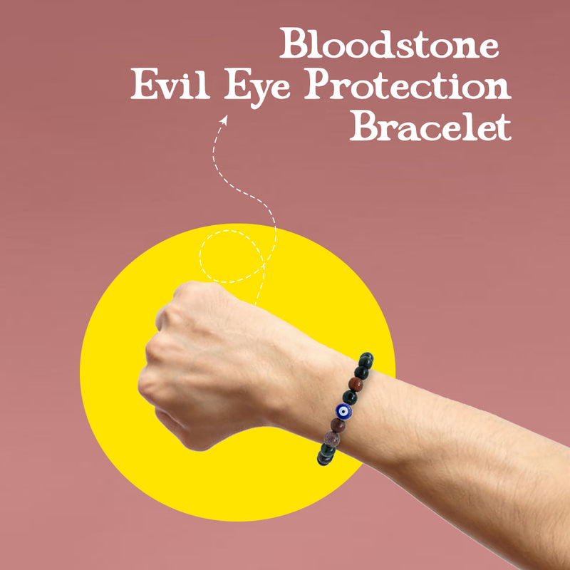 Bloodstone evil eye bracelet on hand