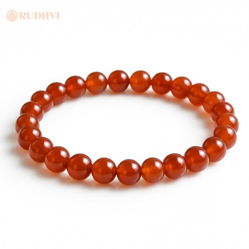 Carnelian bracelet on white background