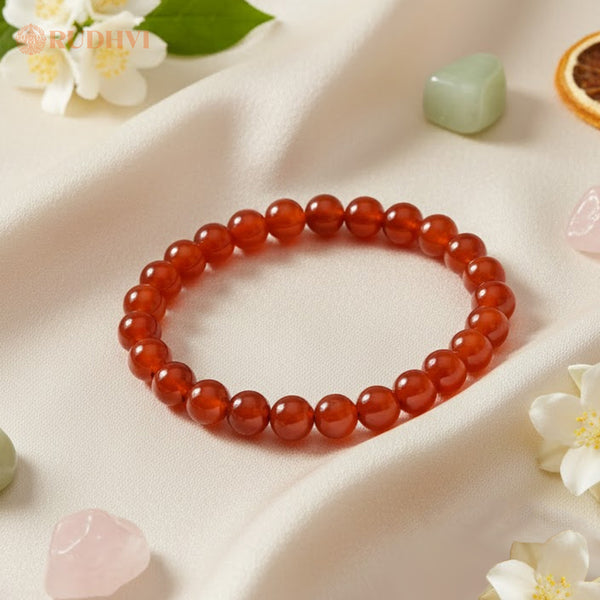 Close-up of Carnelian bracelet beads