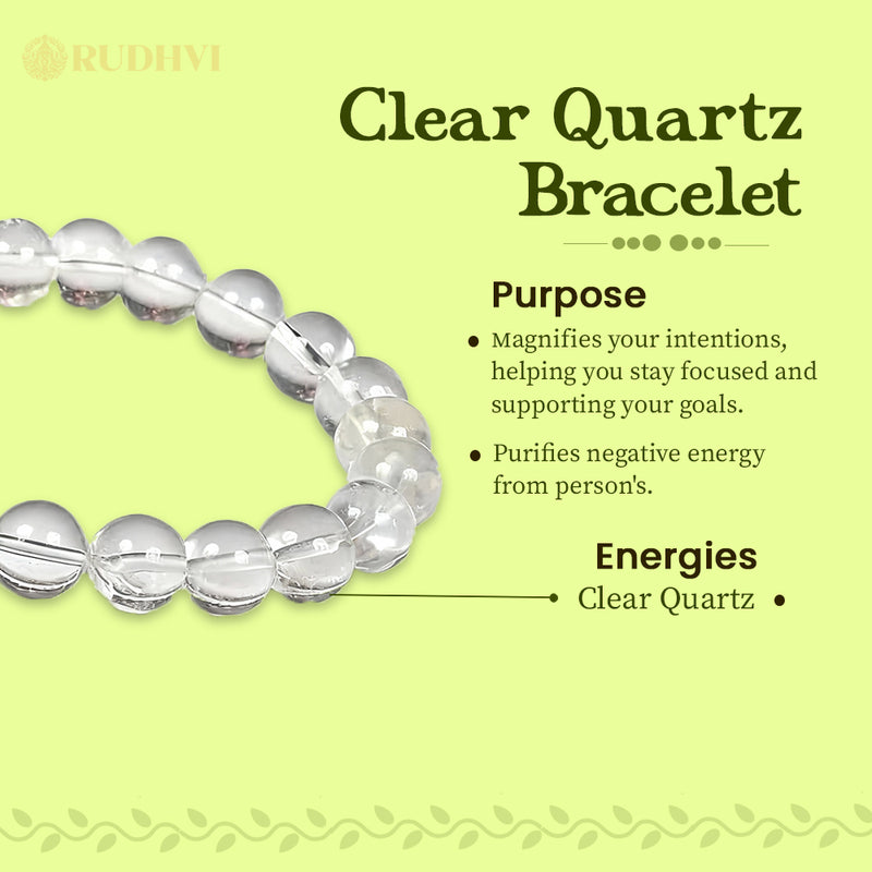 Clear Quartz stone bracelet for spiritual balance and protection.