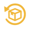 Yellow icon of a box with an arrow, symbolizing a return process.