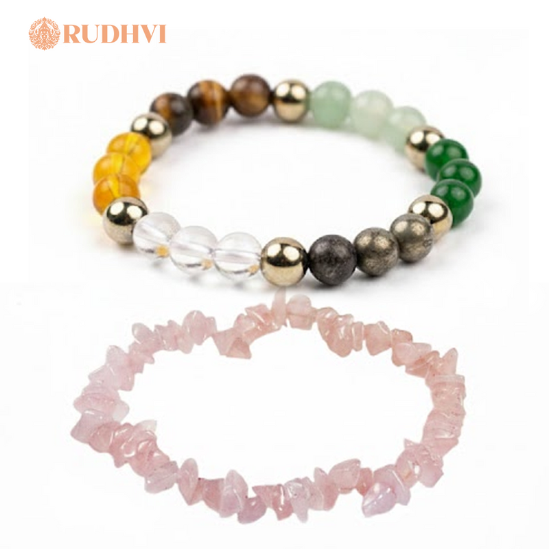 white background of energised Dhan Yog Bracelet made with wealth-attracting crystals