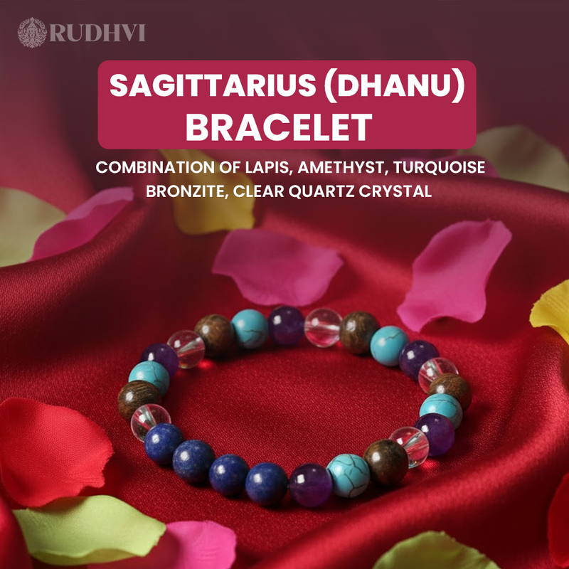 Sagittarius (Dhanu Rashi) Zodiac Bracelet – Lapis, Amethyst, Turquoise, Bronzite & Clear Quartz | Rudhvi