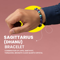 Sagittarius (Dhanu Rashi) Zodiac Bracelet – Lapis, Amethyst, Turquoise, Bronzite & Clear Quartz | Rudhvi
