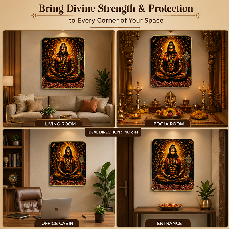 Surya Hanuman Tiger Eye Frame – Courage, Protection & Success Energy Wall Decor
