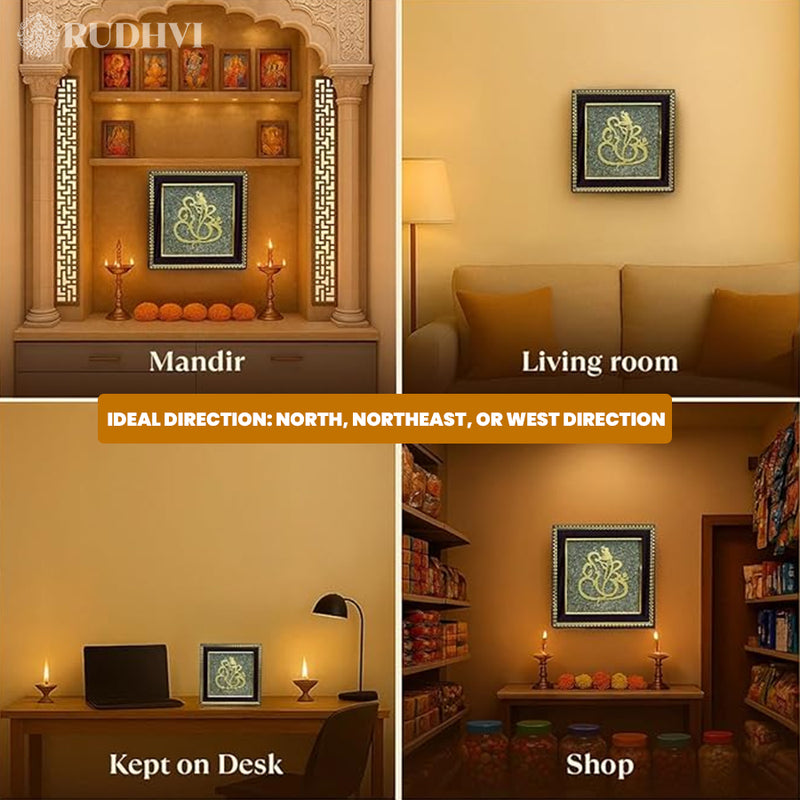 Ganesh Ji Pyrite Frame with Evil Eye Hanger – Dual Protection for Home & Office