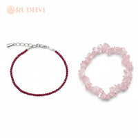 Rose Quartz Chips Bracelet x Garnet Anklet Duo
