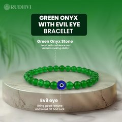 Green Onyx Evil Eye Bracelet – Career Growth, Protection & Daily Good Luck | Rudhvi