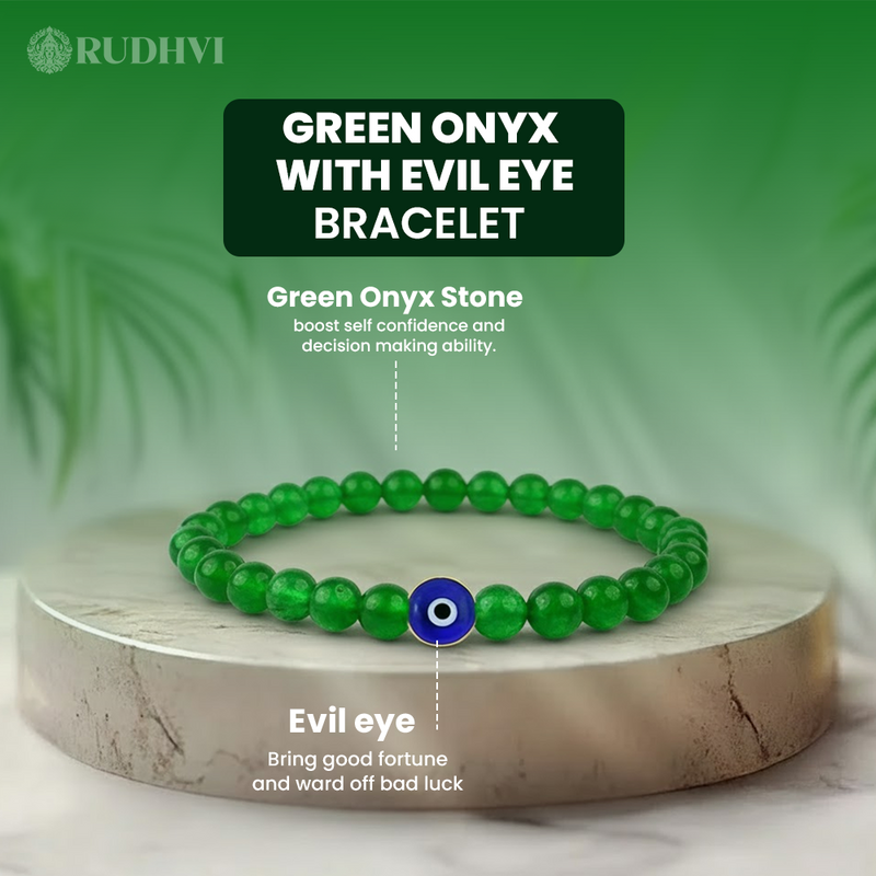 Green Onyx Evil Eye Bracelet – Career Growth, Protection & Daily Good Luck | Rudhvi