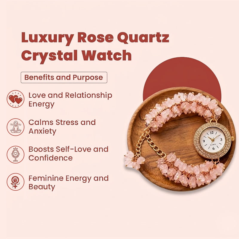  Healing crystal bracelet watch featuring natural rose quartz beads and stylish watch dial.