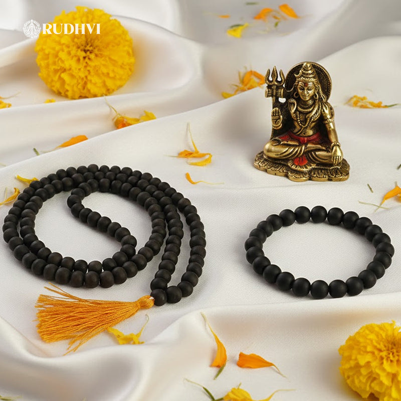 Karungali mala and bracelet combo for protection, meditation and spiritual energy by Rudhvi