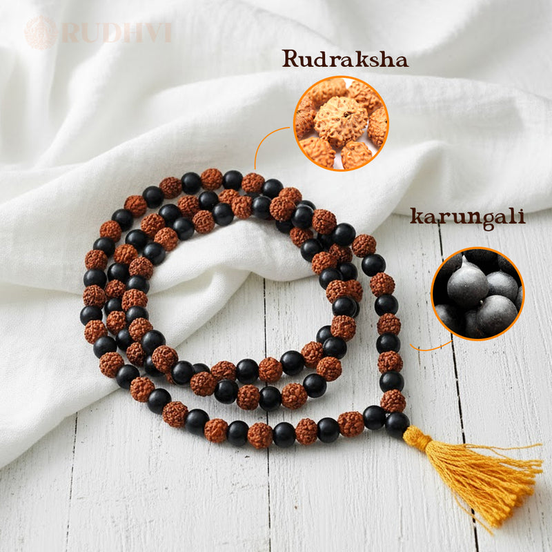 Karungali x Rudraksha Mala-108+1 – Protection & Energy | Rudhvi