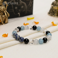 Aquarius (Kumbha) Zodiac Bracelet – Sodalite, Chalcedony, Selenite, Quartz & Black Tourmaline | Rudhvi™