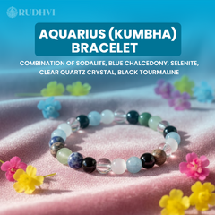 Aquarius (Kumbha) Zodiac Bracelet – Sodalite, Chalcedony, Selenite, Quartz & Black Tourmaline | Rudhvi™