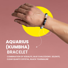 Aquarius (Kumbha) Zodiac Bracelet – Sodalite, Chalcedony, Selenite, Quartz & Black Tourmaline | Rudhvi™