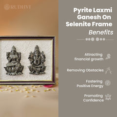 Lakshmi Ganesh pyrite murti on selenite frame for attracting financial growth