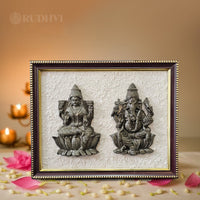Lakshmi Ganesh pyrite murti on selenite frame for wealth