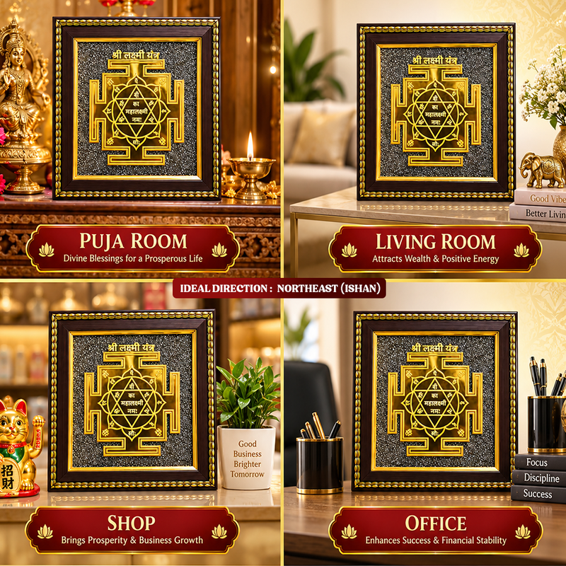 Lakshmi Yantra Pyrite frame for home office and Vastu décor