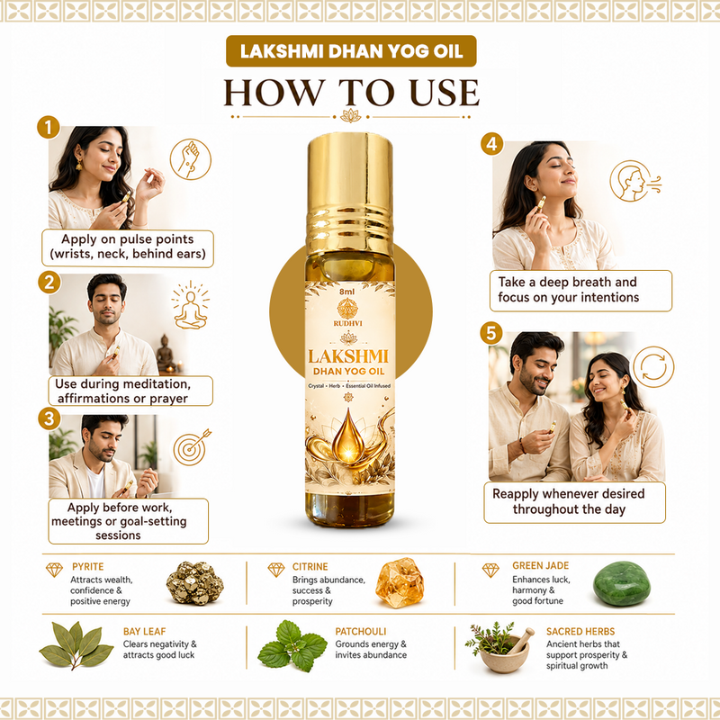 Lakshmi Dhan Yog Oil – Crystal, Herb & Essential Oil Infused Prosperity Blend