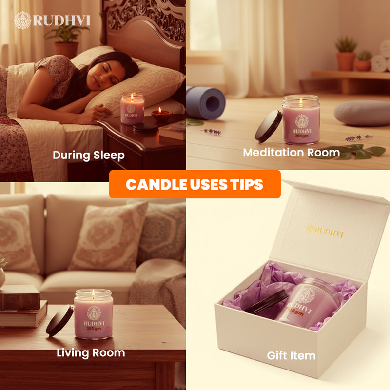 Lavender Scented Candle for Relaxation, Stress Relief & Meditation | RUDHVI