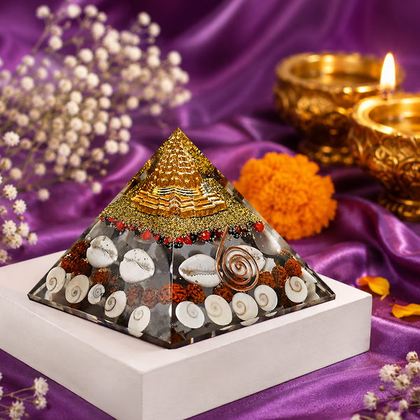 Lakshmi Yantra Pyramid with Free Raw Pyrite | Laxmi Yantra for Wealth & Vastu