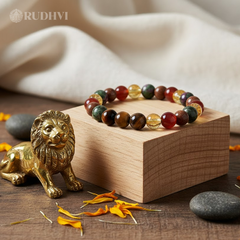  Tiger Eye, Citrine, Carnelian and Ruby Zoisite beads in Singh Rashi (Leo) Bracelet