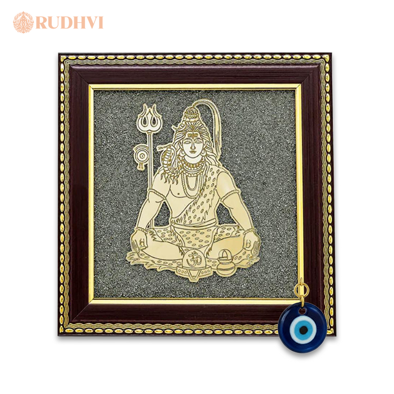 Mahadev Pyrite Frame with Evil Eye – Dual Protection on white background-Rudhvi
