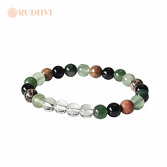 Capricorn (Makar) Zodiac Bracelet – Clear Quartz, Moss Agate, Black Tourmaline, Rhodonite & Fluorite | Rudhvi