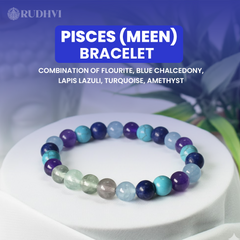 Pisces (Meen) Zodiac Bracelet – Fluorite, Blue Chalcedony, Lapis Lazuli, Turquoise & Amethyst | Rudhvi™