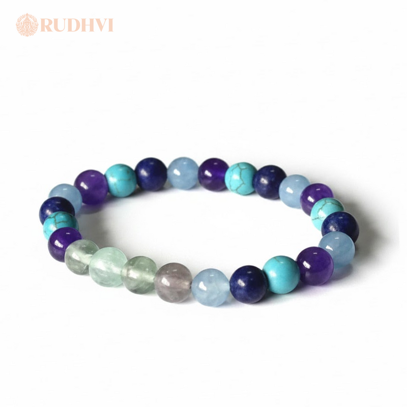 Pisces (Meen) Zodiac Bracelet – Fluorite, Blue Chalcedony, Lapis Lazuli, Turquoise & Amethyst | Rudhvi™