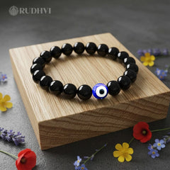 Natural Black Tourmaline Evil Eye Bracelet for Protection and Positivity-Rudhvi