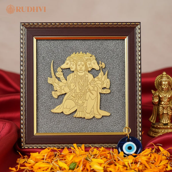 Panchmukhi Hanuman Pyrite Frame with Evil Eye – Dual Protection-Rudhvi