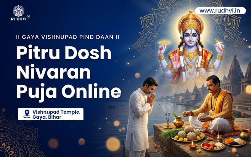Pind Daan in Gaya at Vishnupad Temple performed by Vedic priests for Pitru Dosh Nivaran Puja and ancestor peace. Book Online with Rudhvi.