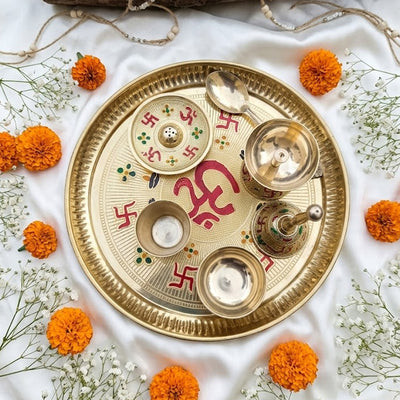 Brass Puja Thali Set (7-Piece Traditional Puja Essentials) | Rudhvi