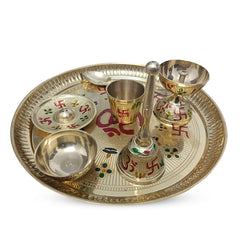 Brass Puja Thali Set (7-Piece Traditional Puja Essentials) | Rudhvi