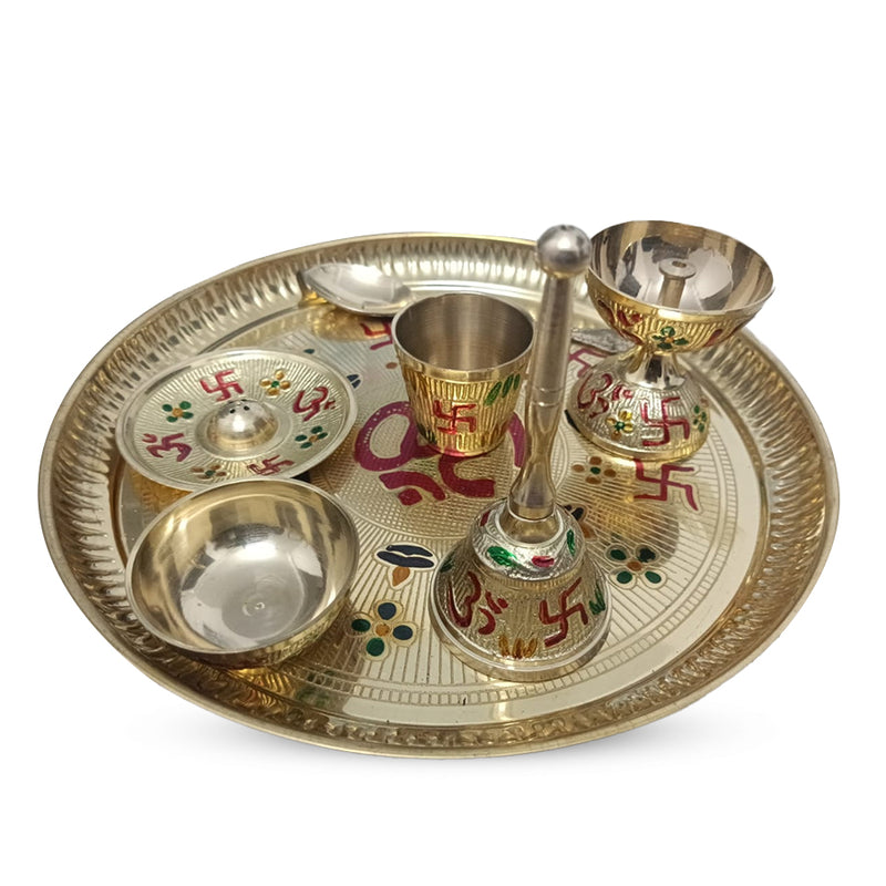 Brass Puja Thali Set (7-Piece Traditional Puja Essentials) | Rudhvi