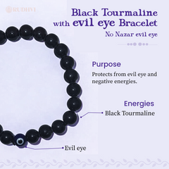 (Black Tourmaline with evil eye) No Nazar Evil Eye