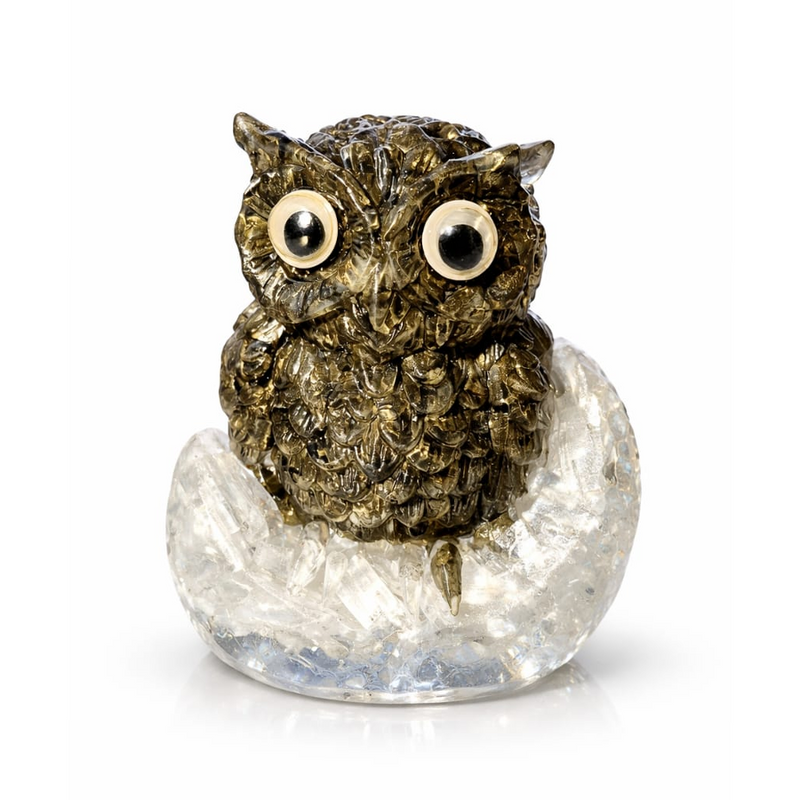 Close up of Pyrite Owl crystal showing natural stone texture