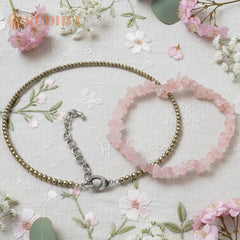 Rose Quartz Chips Bracelet x Pyrite Duo