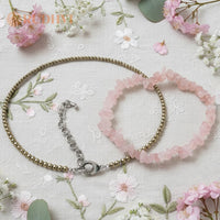 Rose Quartz Chips Bracelet x Pyrite Duo