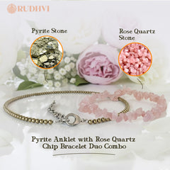 Rose Quartz Chips Bracelet x Pyrite Duo