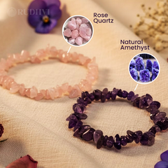 Rose Quartz + Amethyst Chips Bracelet Duo | Love & Calmness Healing