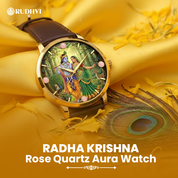 Rudhvi™ Radha Krishna Rose Quartz Aura Watch – Divine Love Energy Timepiece
