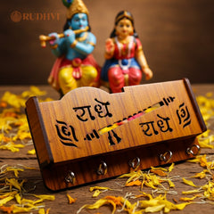 Radhe Krishna Wooden Key Holder – Premium Wall Hanging l Rudhvi