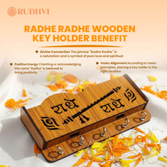 Radhe Krishna Wooden Key Holder – Premium Wall Hanging l Rudhvi