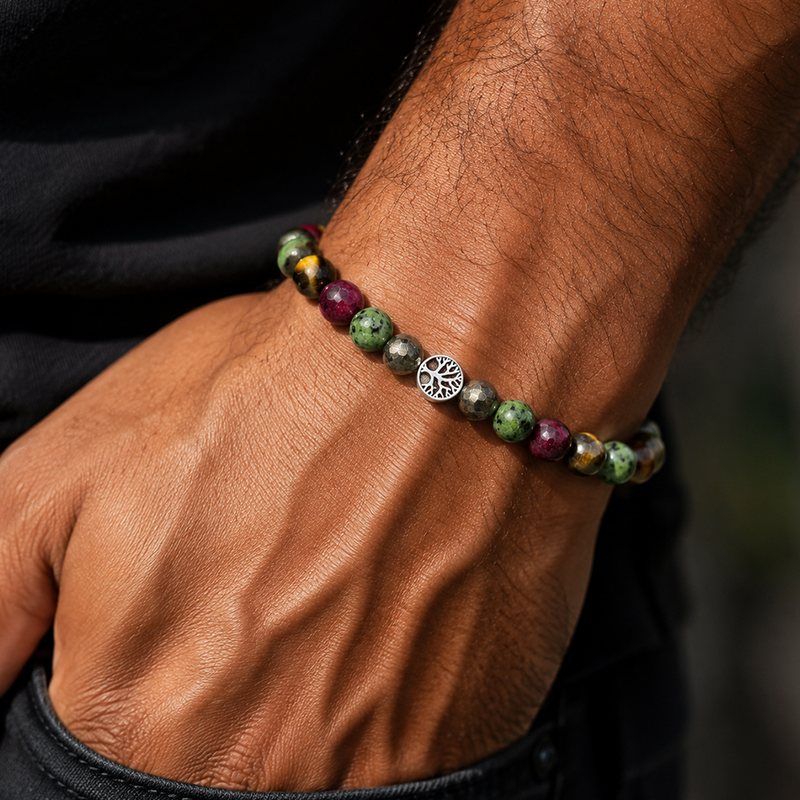 Raj Yog Bracelet | Natural Pyrite, Tiger Eye, Jade & Ruby Stone Crystal Bracelet for Wealth, Money Attraction, Success, Prosperity, Good Luck & Career Growth