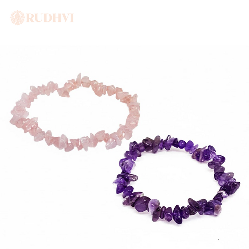 Rose Quartz + Amethyst Chips Bracelet Duo | Love & Calmness Healing