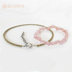 Rose Quartz Chips Bracelet x Pyrite Duo